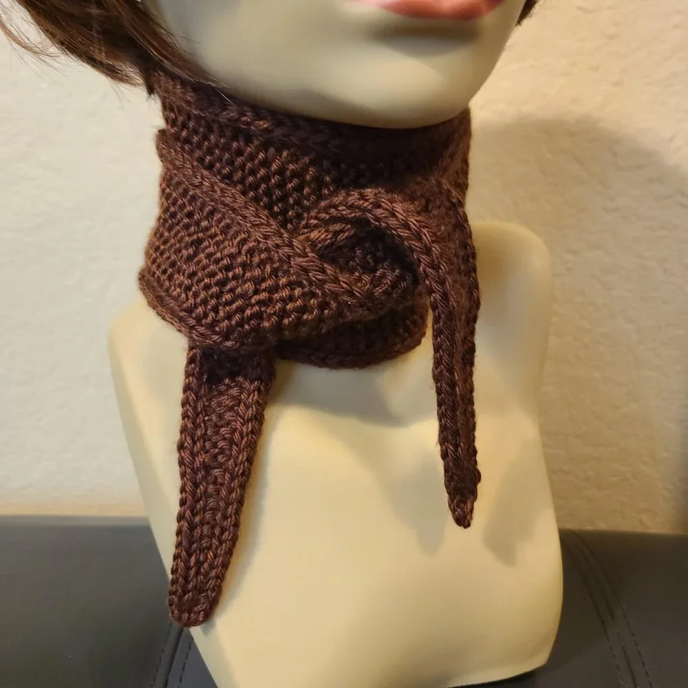 Sophie scarf Neck scarf small scarf Chocolate Brown scarf Knitted Handmade Scarf